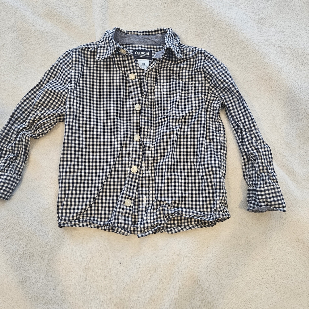 OshKosh B'gosh Navy and White Gingham Button-Up Shirt